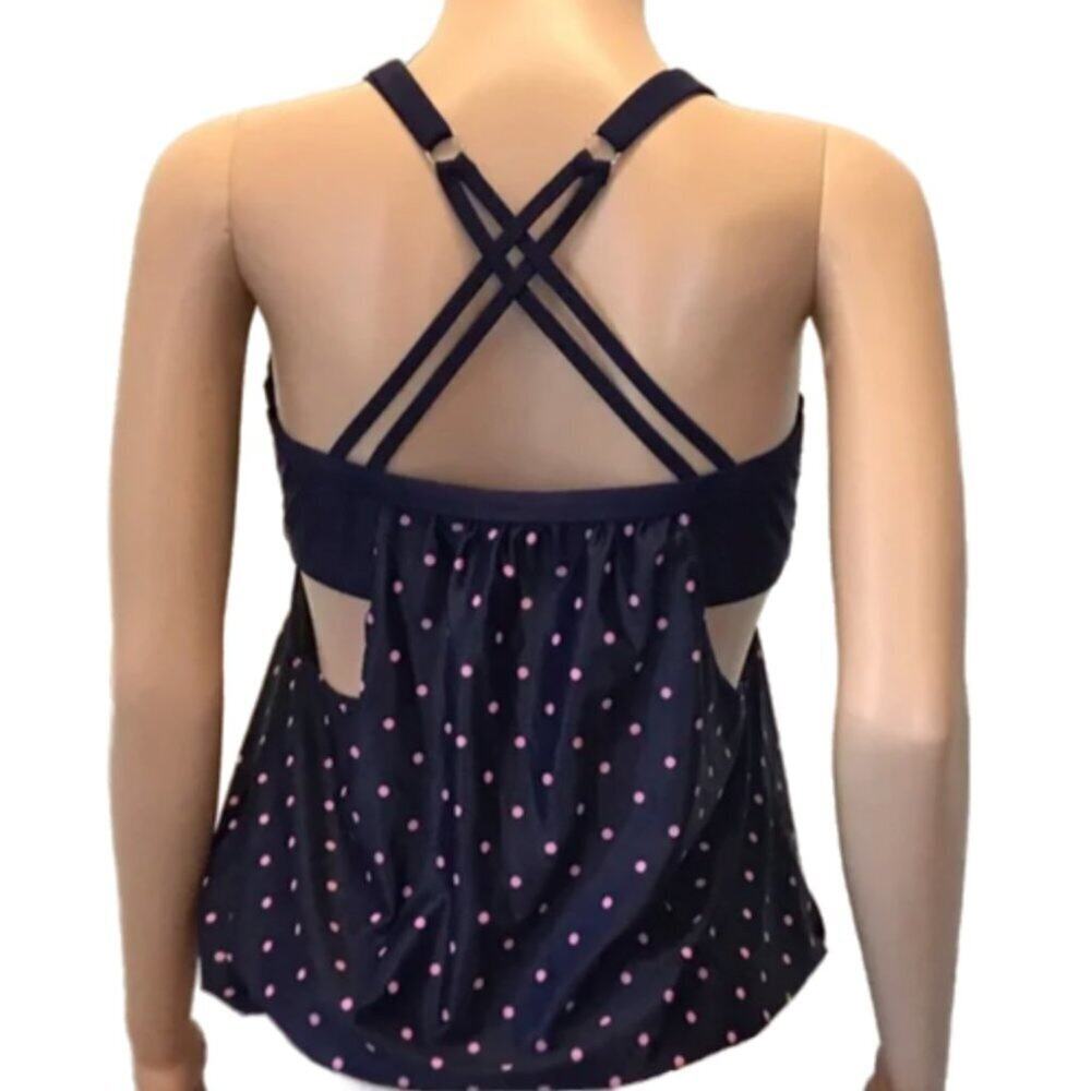 Blue & Pink Dot Print Layered Cut Out Tankini 2 Piece || EUC Med